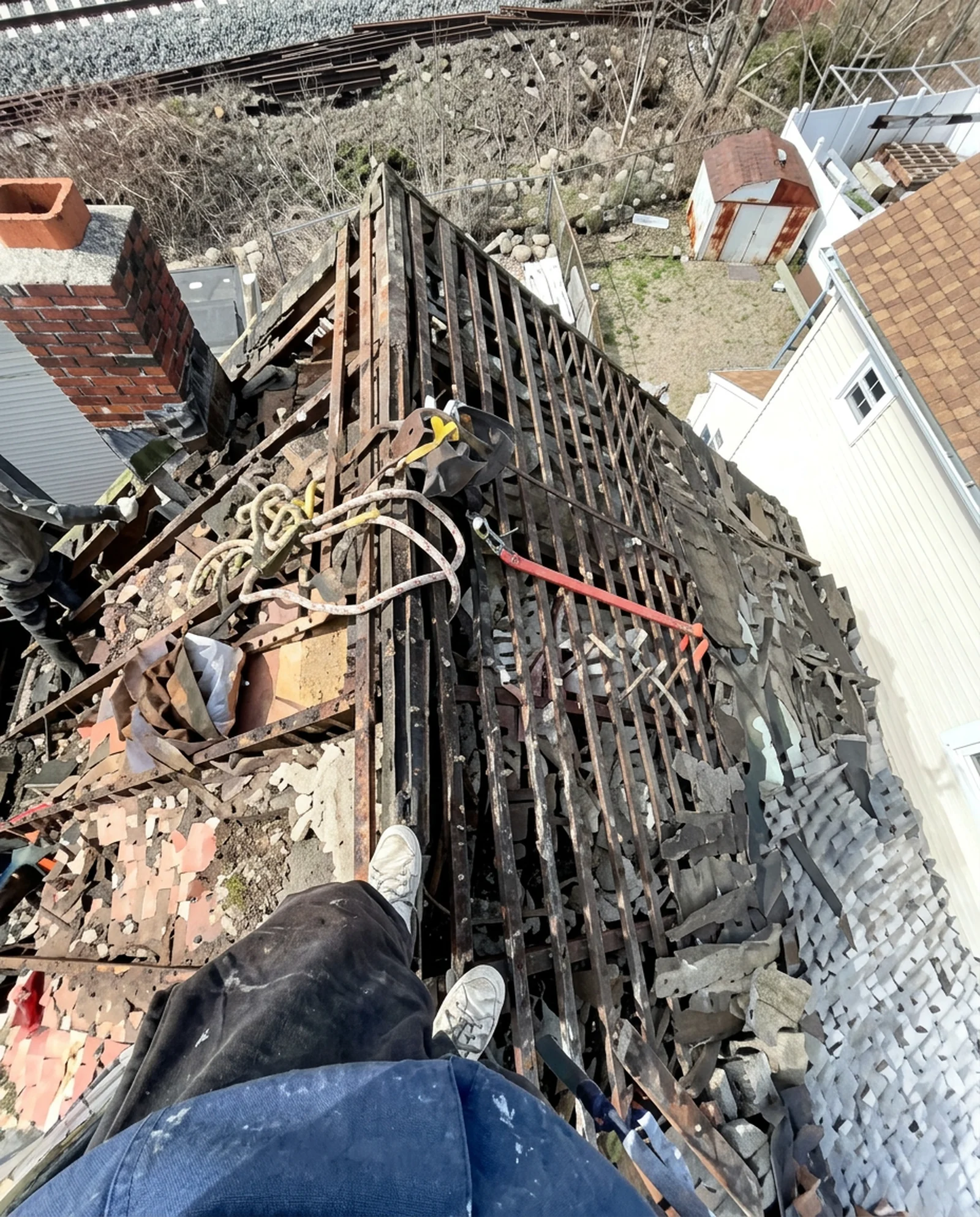 Roof tear-off in progress in Deer Park, NY