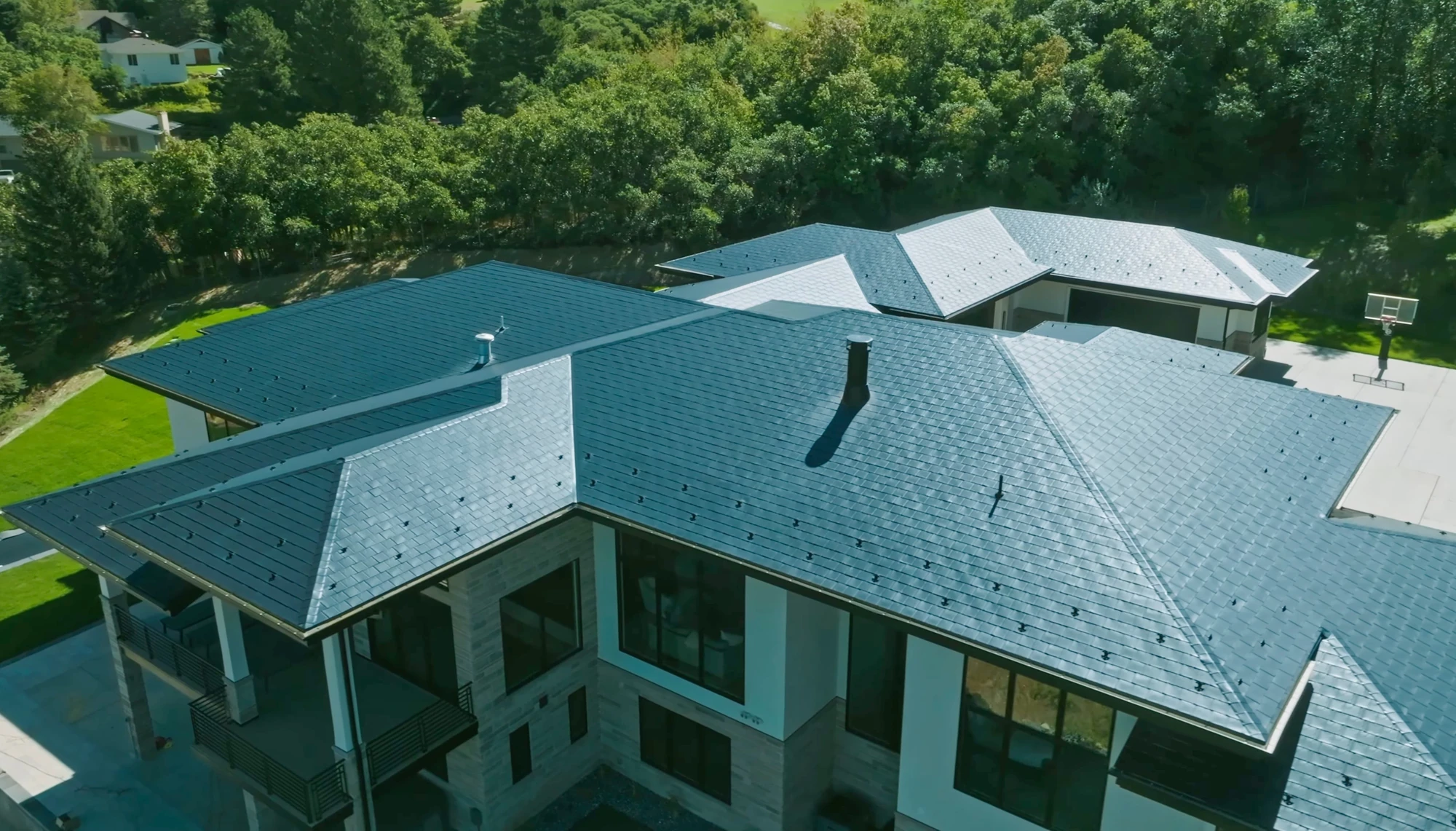 Teal roof detail viewed from above