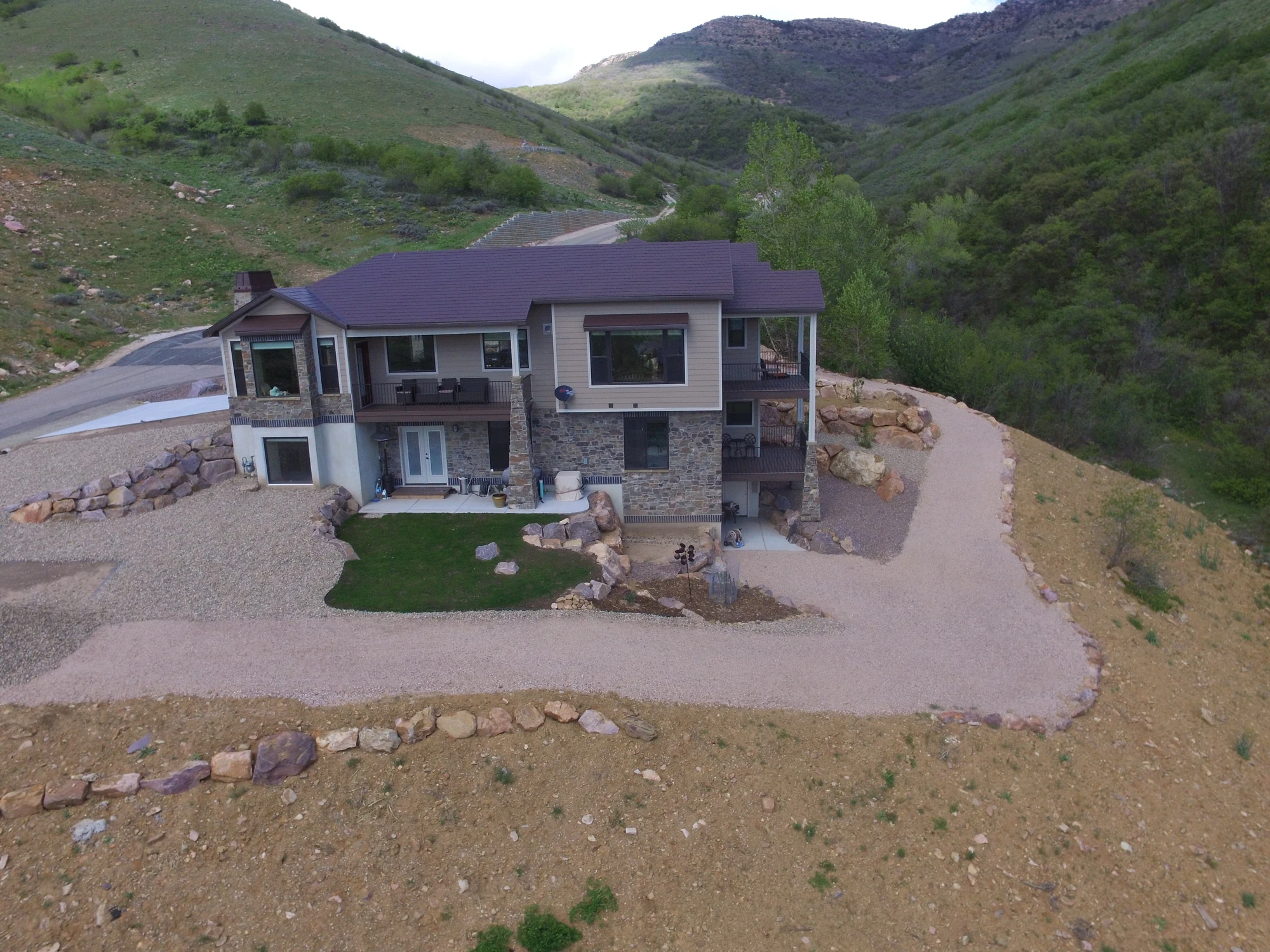 Hillside new-build roof viewed from above